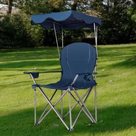 Portable Folding Beach Canopy Chair with Cup Holders - Blue