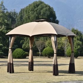 10ft W*12ft L Outdoor Double Vents Gazebo Patio Metal Canopy with Screen and LED Lights for Backyard, Poolside, Brown - Brown