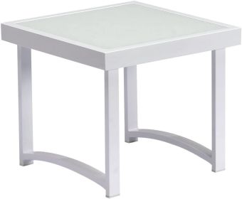 Modern Square Side Tables for Living Room;  White Rustic Aluminum Outdoor End Table;  Patio Tempered Glass Accent Coffee Table - White