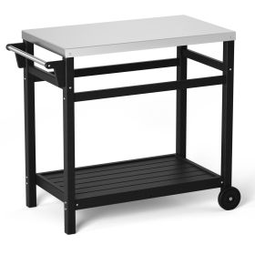 Outdoor Prep Cart Dining Table for Pizza Oven, Patio Grilling Backyard BBQ Grill Cart - Black