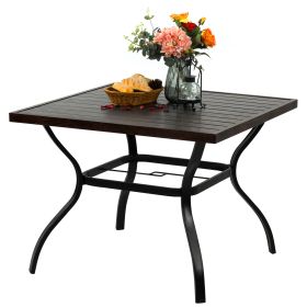 MEOOEM 37 inch Patio Dining Table with 1.57 inch Umbrella Hole, Wooden-Like Top Metal Steel Square Table for Garden, Backyard, Bistro - Black
