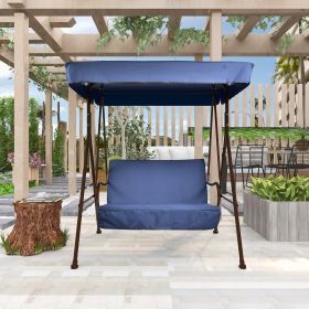 2-Seat Outdoor Patio Porch Swing Chair, Porch Lawn Swing With Removable Cushion And Convertible Canopy - Blue