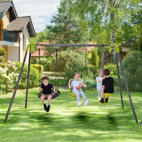3 in 1 Metal Swing Set for Backyard, Heavy Duty A-Frame, Height Adjustment - Gray