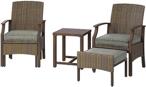 SR Outdoor Patio Chairs Set of 2 with Ottoman and Coffee Table 5 Piece Outdoor Patio Furniture Set for Porch,Balcony,Backyard,Poolside - Dark Grey