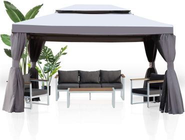 SR Gazebo for Patios Outdoor Gazebo with Mosquito Netting and Curtains Outdoor Privacy Screen for Deck Backyard - Black+Grey