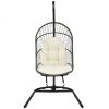 Hanging Wicker Egg Chair with Stand and Cushion - beige