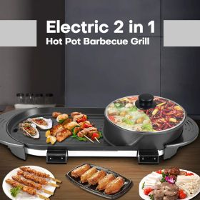 Portable 2 in 1 Non-Stick Electric Grill Pan Hot Pot Korean BBQ for Indoor Outdoor Use - 1 Pack