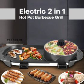 Portable 2 in 1 Non-Stick Electric Grill Pan Hot Pot Korean BBQ for Indoor Outdoor Use - 1 Pack