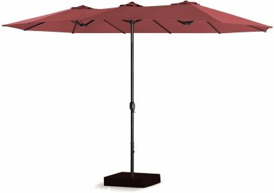 15 FT Outdoor Umbrella Double-Sided Patio Market Umbrella with Base, Crank, 100% Polyester Canopy - Red