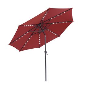 Backyard Patio Pool 9Ft Tilt And Crank Outdoor Umbrella With Solar Powered LED Lighted - Red - Outdoor Umbrellas