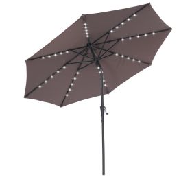 Backyard Patio Pool 9Ft Tilt And Crank Outdoor Umbrella With Solar Powered LED Lighted - Brown - Outdoor Umbrellas