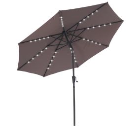 Backyard Patio Pool 9Ft Tilt And Crank Outdoor Umbrella With Solar Powered LED Lighted - Brown - Outdoor Umbrellas