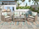 Patio Furniture Set, 4 Piece Outdoor Conversation Set All Weather Wicker Sectional Sofa with Ottoman and Cushions - Beige