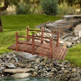 5 Feet Wooden Garden Bridge Arc Stained Finish Footbridge Decorative - Brown