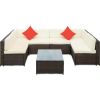 Backyard Patio Garden PE Rattan Sectional  Corner Sofa Furniture Set 7 Pieces - Beige - Rattan