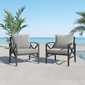 Patio Furniture Metal Arm Chair,2 PCS Garden Outdoor Contemporary Sofa Metal Chair with Cushions - Black+ Gray