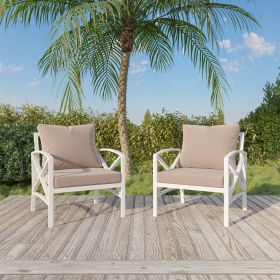 Patio Furniture Metal Arm Chair,2 PCS Garden Outdoor Contemporary Sofa Metal Chair with Cushions - Beige