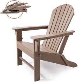 Outdoor Folding Plastic Adirondack Chair with Weather Resistant & Easy Maintenance for Patio, Deck, Garden, Backyard, Beach, Pool and Fire Pit - Tan