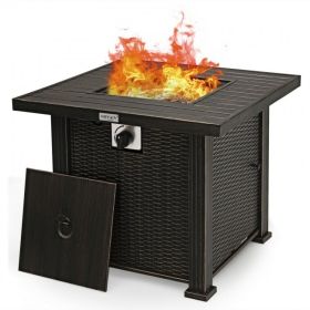 30 Inch 50000 BTU Square Propane Gas Fire Pit Table with Table Cover - Bronze