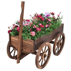 Wood Wagon Planter Pot Stand with Wheels - Fir wood