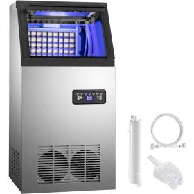 40KG 50KG 60KG 68KG/24H Commercial Home Ice Maker Ice Cube Machine High Ice Yield & Storage For Bar Cafeteria - Silver - 50KG/24H