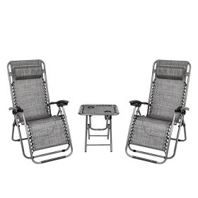 2PCS Zero Gravity Lounge Chair Grey with Portable Cup Holder Table  YJ - Grey