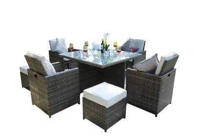 Direct Wicker 9-Piece Outdoor PE Rattan Wicker Patio Dining Table Set Garden Outdoor Patio Furniture Set - Brown