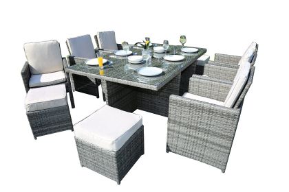 Direct Wicker 11-Piece Outdoor PE Rattan Wicker Patio Dining Table Set Garden Outdoor Patio Furniture Set - Gray