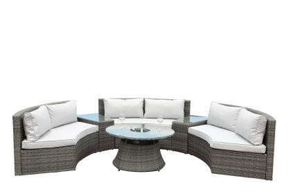Direct Wicker Outdoor And Garden Patio Sofa Set 6PCS Reconfigurable Stylish And Modern Style With Seat Cushion and Coffee Table - Light Color