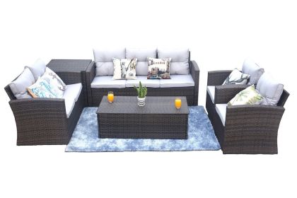 Direct Wicker Outdoor And Garden Patio Sofa Set 6PCS Reconfigurable Stylish And Modern Style With Seat Cushion - Dark Brown