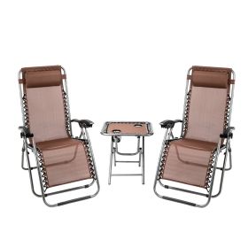 3 PCS Zero Gravity Chair Patio Chaise Folding Lounge Table Chair Sets - As piictures