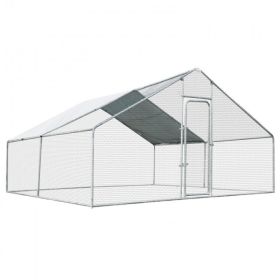 A Large Enclosure 13 x 13 Feet Walk-in Chicken Coop With Waterproof Cover For Outdoor Backyard Farm - gray - Galvanized steel