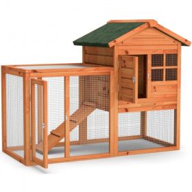 A Cozy And Comfortable 2-Story Wooden Rabbit Hutch With Running Area - Nature