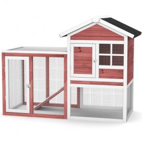 A Cozy And Comfortable 2-Story Wooden Rabbit Hutch With Running Area - White