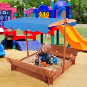 Wooden Sandbox with Convertible Cover Kids Outdoor Backyard Bench Play Sand Box  YJ - picture
