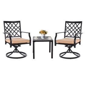 MEOOEM Patio Dining Set  Bistro Set Outdoor Furniture Square Bistro Metal Table Side Table and Swivel Dining Chairs with Cushion - Modern