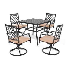 MEOOEM Patio Dining Set  Bistro Set Outdoor Furniture Square Bistro Metal Table Side Table and Swivel Dining Chairs with Cushion - American
