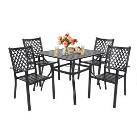 MEOOEM Patio Dining Set Outdoor Metal Square Bistro Side/End Table and Stackable Patio Dining Chairs, Black - American
