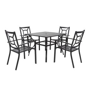MEOOEM Patio Dining Set  Outdoor Furniture Square Bistro Metal Table Side Table and Metal Stackable Chairs, Black - American