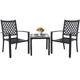 MEOOEM Patio Dining Set Outdoor Metal Square Bistro Side/End Table and Stackable Patio Dining Chairs, Black - Modern