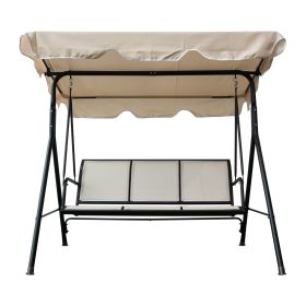 Upland 3-Seater Outdoor Adjustable Canopy Porch Swing Chair for Patio, Garden, Poolside, Balcony w/Armrests, Textilene Fabric, Steel Frame - Beige
