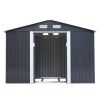 6.3' x 9.1' Outdoor Backyard Garden Metal Storage Shed for Utility Tool Storage - Dark Gray