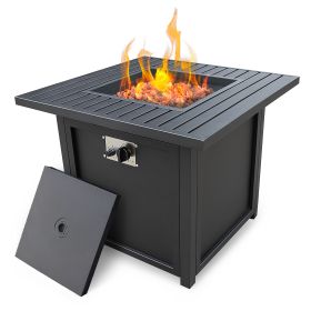 28' Slat Top Gas Fire Pit Table - Black-Upland Brand