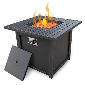 28' Slat Top Gas Fire Pit Table - Black-Upland Brand