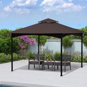 11x11 Ft Outdoor Patio Square Steel Gazebo Canopy With Double Roof For Lawn,Garden,Backyard - Brown