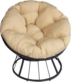 Papasan Chair, 360-degree Swivel Outdoor Papasan Chair with Beige Cushion and Durable Frame, Comfy Circle Lounge Moon Chair - Khaki