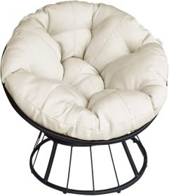 Papasan Chair, 360-degree Swivel Outdoor Papasan Chair with Beige Cushion and Durable Frame, Comfy Circle Lounge Moon Chair - Beige
