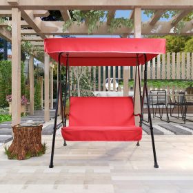 2-Seat Outdoor Patio Porch Swing Chair, Porch Lawn Swing With Removable Cushion And Convertible Canopy, Brown Red - Black Red