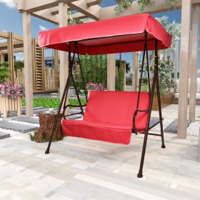 2-Seat Outdoor Patio Porch Swing Chair, Porch Lawn Swing With Removable Cushion And Convertible Canopy, Brown Red - Brown Red