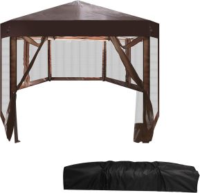 Outdoor Gazebo Patio Hexagonal Canopy Tent Sun Shade with Mosquito Netting and Carry Bag for Backyard Party - KM3498